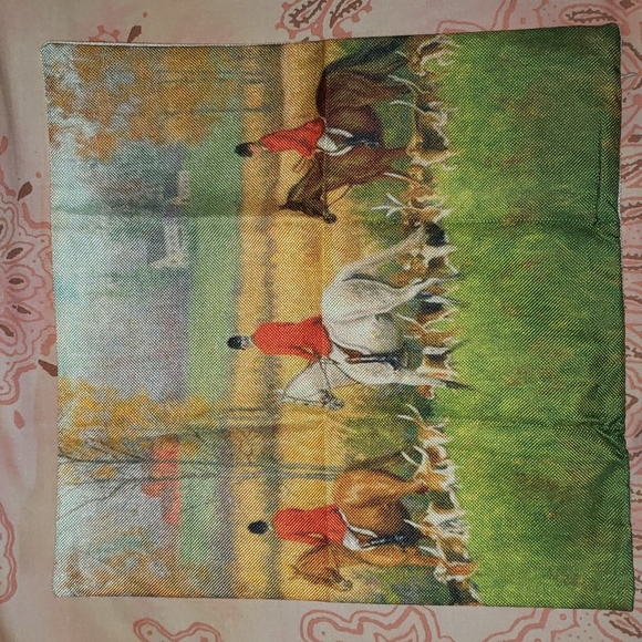 Fox Hunting Horse Pillow Cover Jump Horse English Saddle Hound Beagle England - Picture 3 of 13